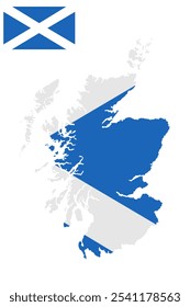 Scotland map flag vector silhouette illustration isolated on background. Flag of Scotland. Saint Andrew's Cross. Scotland shape shadow.national territory symbol.