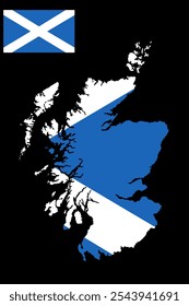 Scotland map flag vector silhouette illustration isolated on background. Flag of Scotland. Saint Andrew's Cross. Scotland shape shadow.national territory symbol.