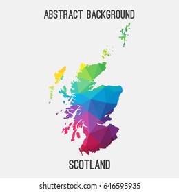 Scotland map in geometric polygonal,mosaic style in rainbow colors.Abstract tessellation,modern design background,low poly. Vector illustration.