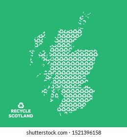 Scotland map made from recycling symbol. Environmental concept