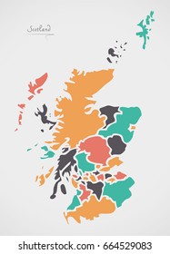 Scotland Map with states and modern round shapes