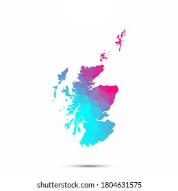 Scotland map triangle low poly geometric polygonal abstract style. Scotland abstract map. Cyan pink gradient abstract tessellation modern design background low poly. Vector illustration