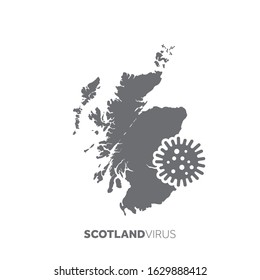 Scotland map with a virus microbe. Illness and disease outbreak