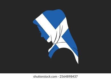 Scotland Muslim girl wearing France flag hijab, Scotland flag vector graphic, Scotland country flag is a symbol of freedom, National Scotland flag, vector illustration
