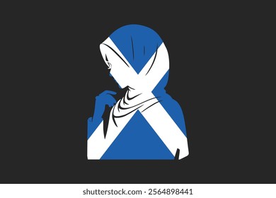 Scotland Muslim girl wearing France flag hijab, Scotland flag vector graphic, Scotland country flag is a symbol of freedom, National Scotland flag, vector illustration
