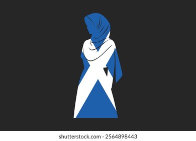 Scotland Muslim girl wearing France flag hijab, Scotland flag vector graphic, Scotland country flag is a symbol of freedom, National Scotland flag, vector illustration
