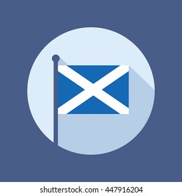 Scotland National Flag On Flagstaff. Flat Icon Of Scottish State Banner. Vector Illustration In Eps8 Format.