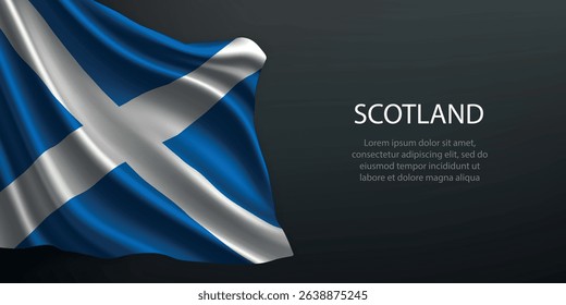 Scotland national flag with ripples and shadows on a gradient black backdrop