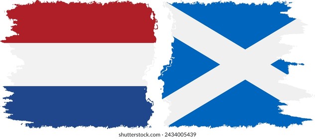 Scotland and Netherlands grunge flags connection, vector