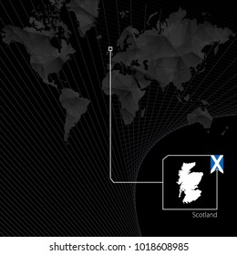 Scotland on black World Map. Map and flag of Scotland.