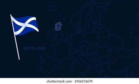 scotland on europe map vector illustration. High quality map Europe with borders of the regions on dark background with national flag.