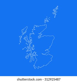Scotland outline map, stroke. Line style. White and blue. Vector EPS8