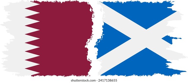 Scotland and Qatar grunge flags connection, vector