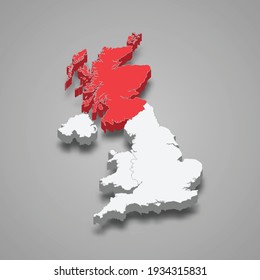 Scotland region location within United Kingdom 3d isometric map