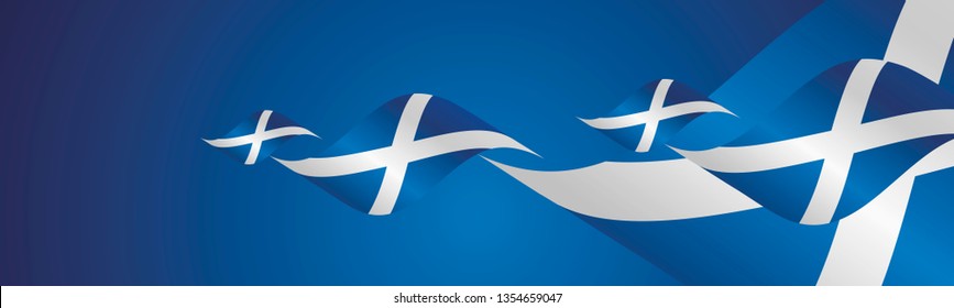 Scotland Saint Andrews Day Waving Flags Two Fold Blue Landscape Background