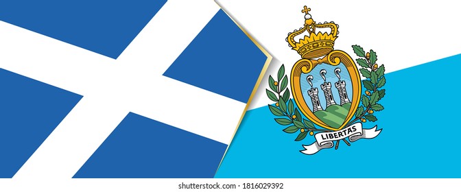 Scotland and San Marino flags, two vector flags symbol of relationship or confrontation.
