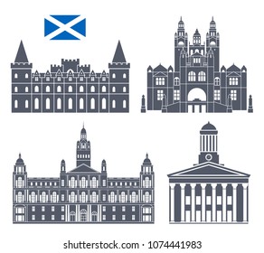 Scotland set. Isolated architecture on white background