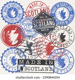 Scotland Set of Stamps. Travel Passport Stamp. Made In Product. Design Seals Old Style Insignia. Icon Clip Art Vector.