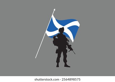 Scotland soldier with flag, Scotland flag vector graphic, Scotland country flag is a symbol of freedom, National Scotland flag, vector illustration
