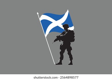 Scotland soldier with flag, Scotland flag vector graphic, Scotland country flag is a symbol of freedom, National Scotland flag, vector illustration
