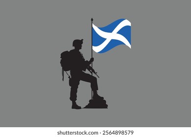 Scotland soldier with flag, Scotland flag vector graphic, Scotland country flag is a symbol of freedom, National Scotland flag, vector illustration
