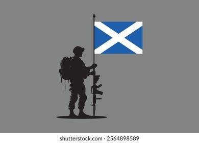 Scotland soldier with flag, Scotland flag vector graphic, Scotland country flag is a symbol of freedom, National Scotland flag, vector illustration
