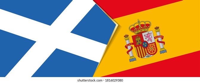 Scotland and Spain flags, two vector flags symbol of relationship or confrontation.