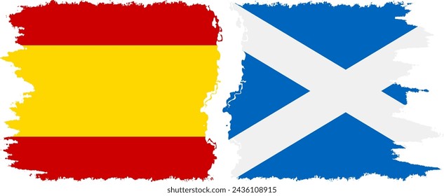 Scotland and Spain grunge flags connection, vector