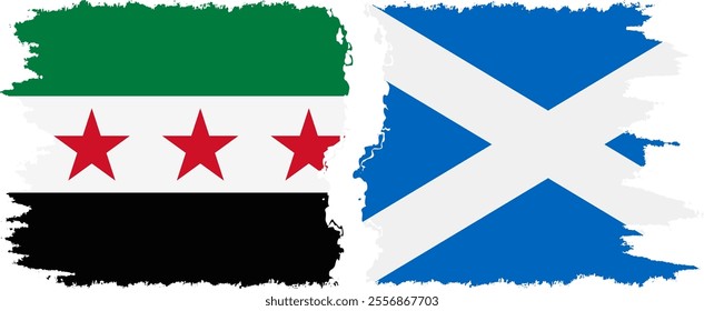 Scotland and Syrian Revolution grunge flags connection, vector