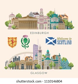 Scotland travel vector in modern style. Scottish landscapes