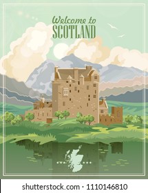 Scotland travel vector in modern style. Scottish landscapes