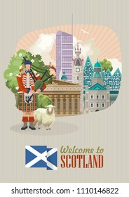 Scotland travel vector in modern style. Scottish landscapes