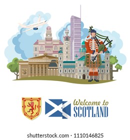 Scotland travel vector in modern style. Scottish landscapes