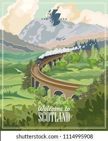 Scotland travel vector in modern style. Scottish landscapes