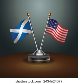 Scotland and United States table flags with gradient backgrund. Vector Illustration