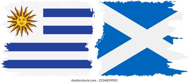 Conexión de banderas grunge de Escocia y Uruguay, Vector