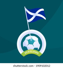 Scotland vector pinned to a soccer ball. European football 2020 tournament final stage. Official championship colors and style.