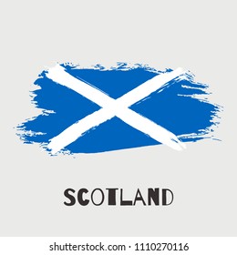 Scotland vector watercolor national country flag icon. Hand drawn illustration with dry brush stains, strokes, spots isolated on gray background. Painted grunge style texture for poster, banner design