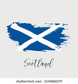 Scotland vector watercolor national country flag icon. Hand drawn illustration with dry brush stains, strokes, spots isolated on gray background. Painted grunge style texture for poster, banner design