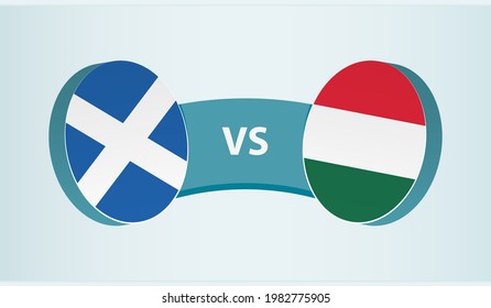 Scotland versus Hungary, team sports competition concept. Round flag of countries.