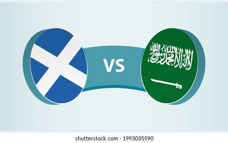 Scotland versus Saudi Arabia, team sports competition concept. Round flag of countries.