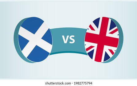 Scotland versus United Kingdom, team sports competition concept. Round flag of countries.