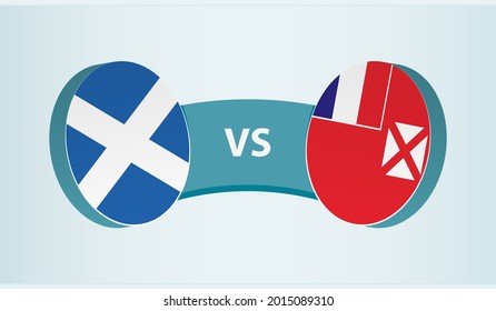 Scotland versus Wallis and Futuna, team sports competition concept. Round flag of countries.