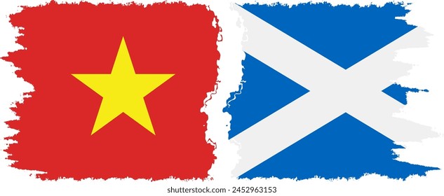 Scotland and Vietnam grunge flags connection, vector