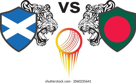 Scotland vs bangladesh cricket world cup t20 tournament or Match with beautiful flags stadium beautiful concept poster or banner design with white background 
sports competition vector illustration