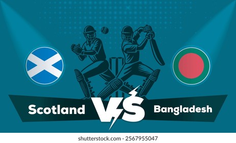 Scotland VS Bangladesh Match , Bangladesh Vs Scotland cricket match , Cricket match concept with creative illustration.eps