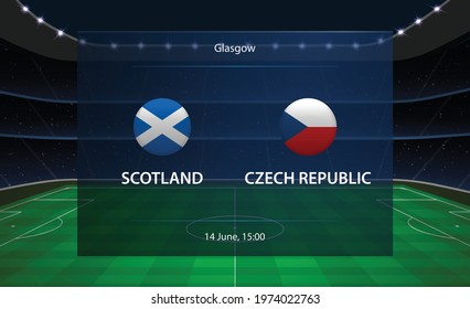 Scotland vs Czech Republic football scoreboard. Broadcast graphic soccer template