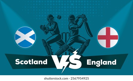 Scotland VS England Match , England Vs Scotland cricket match , Cricket match concept with creative illustration.eps