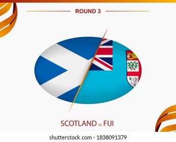 Scotland vs Fiji in Rugby Tournament round 3, ball shaped rugby icon. Vector template.