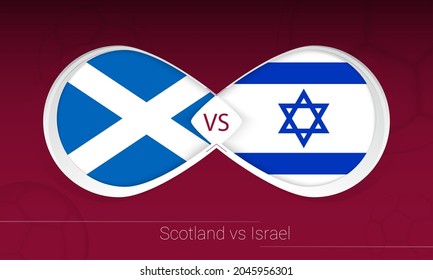 Scotland vs Israel . Versus icon on Football background. Vector illustration.